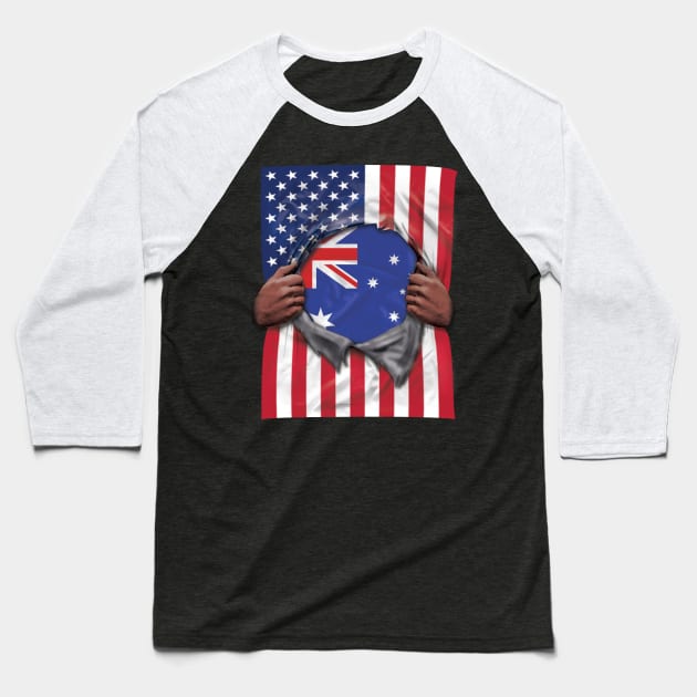 Australia Flag American Flag Ripped - Gift for Australian From Australia Baseball T-Shirt by Country Flags